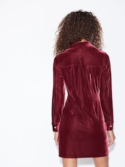 Berry Red Velvet Diamanté Button Detail Mini Dress - Image 3 of 6