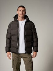 Black Hooded Shower Resistant Puffer Coat - Image 1 of 12