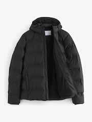 Black Hooded Shower Resistant Puffer Coat - Image 9 of 12