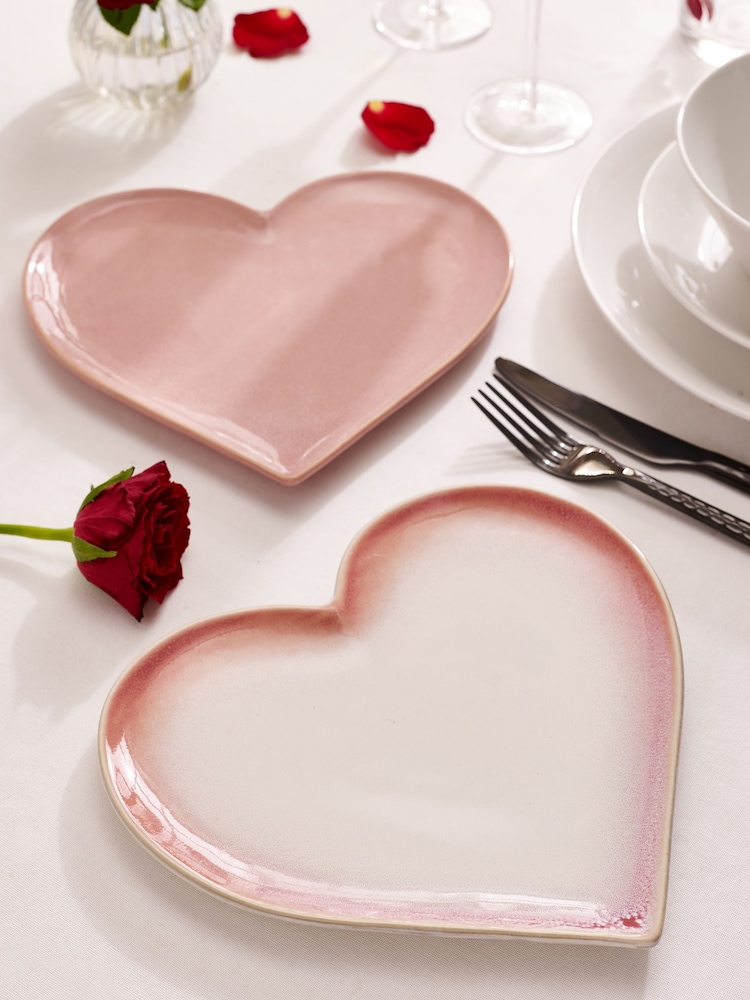 Set of 2 Pink Heart Shaped Side Plates - Image 1 of 3
