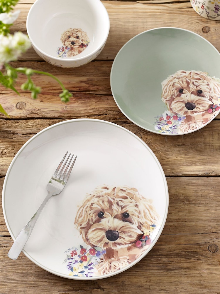 12 Piece Sage Green Charlie the Cockapoo Dinner Set - Image 1 of 4