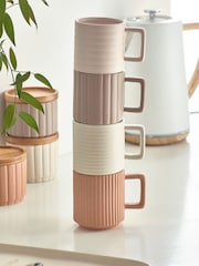 Set of 4 Natural Hayden Textured Stacking Mugs - Image 2 of 5