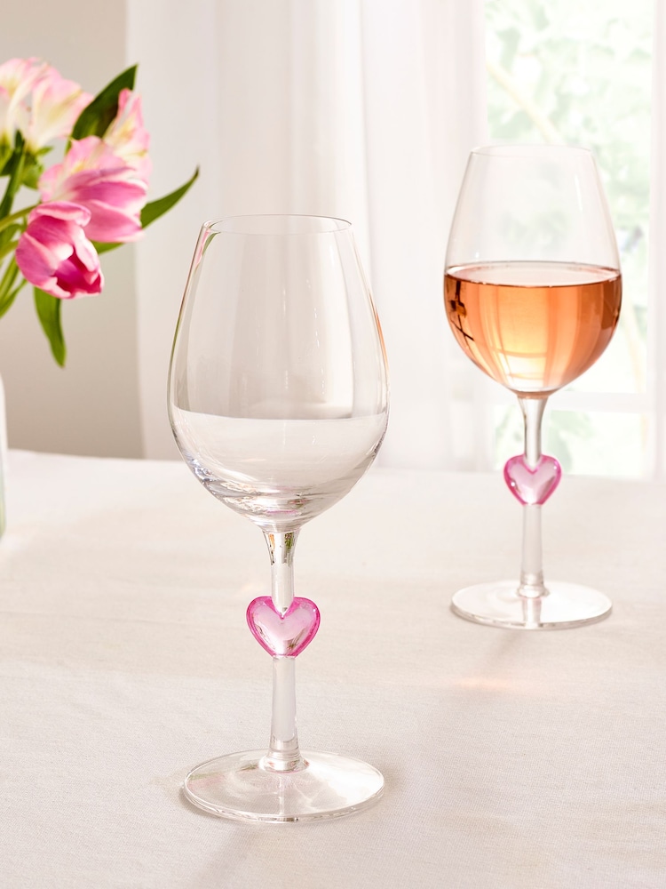 Set of 2 Clear Heart Stem Wine Glasses - Image 1 of 4