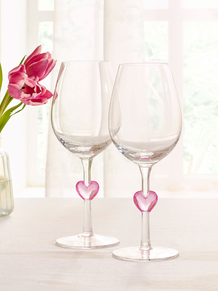 Set of 2 Clear Heart Stem Wine Glasses - Image 2 of 4