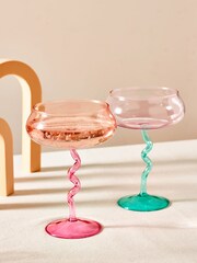 Set of 2 Pink Wiggle Stem Coupe Glasses - Image 1 of 5