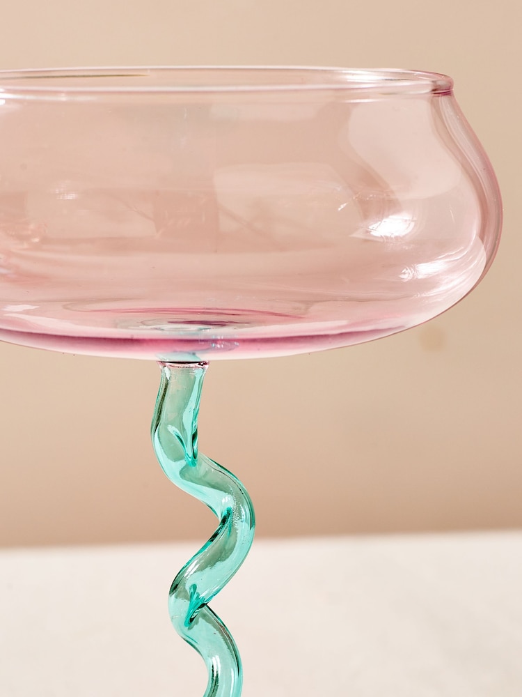 Set of 2 Pink Wiggle Stem Coupe Glasses - Image 2 of 5