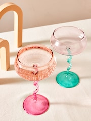 Set of 2 Pink Wiggle Stem Coupe Glasses - Image 3 of 5