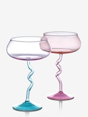 Set of 2 Pink Wiggle Stem Coupe Glasses - Image 5 of 5