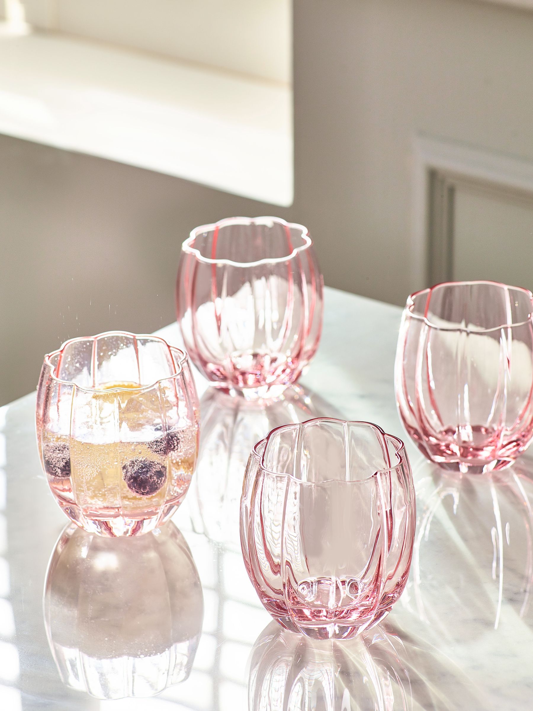 Buy Ottilie Pink Tumbler Glasses Set of 4 Short Tumbler Glasses from ...