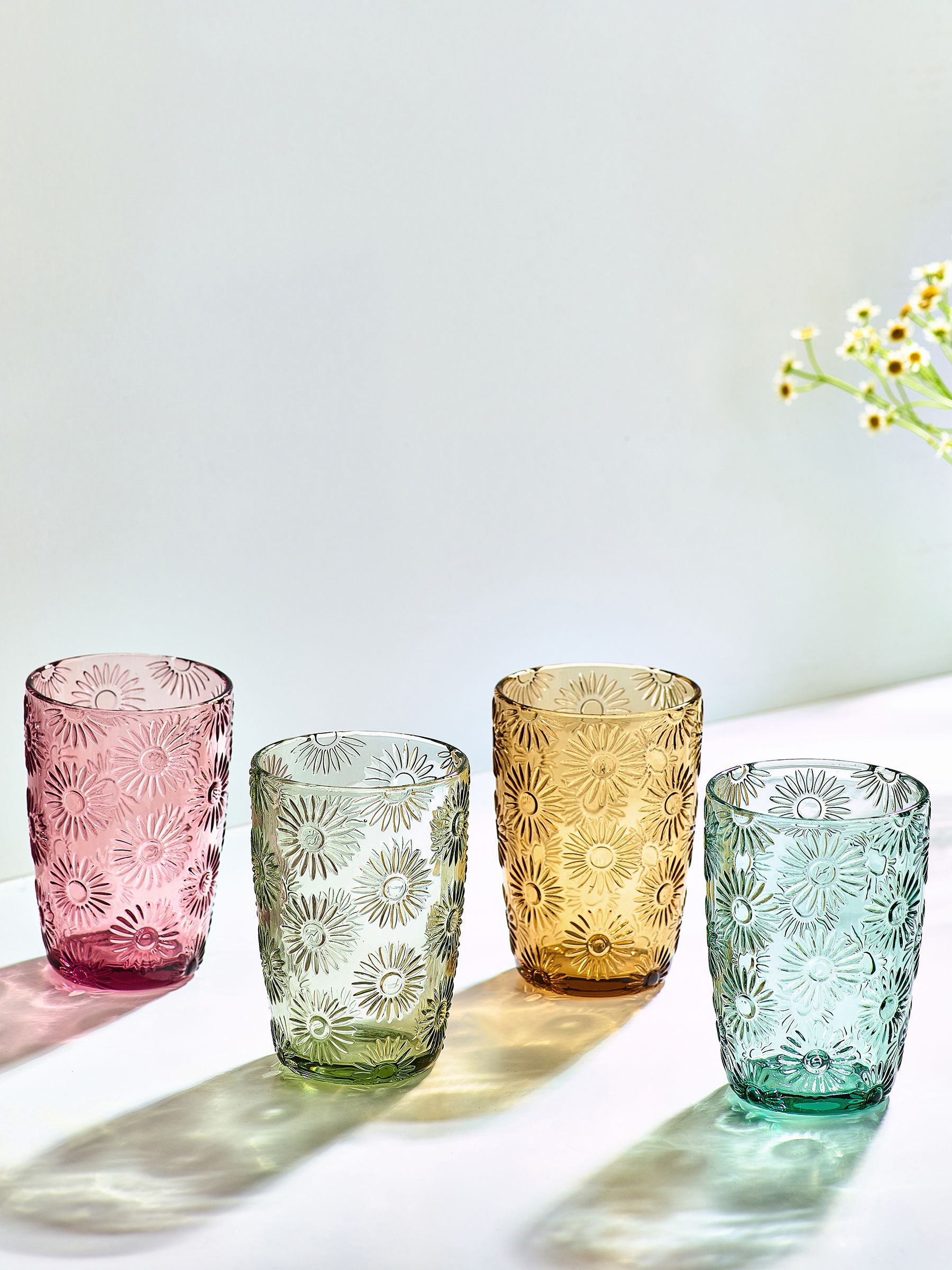 Buy Multi Set of 4 Lisse Floral Pressed Tumbler Glasses from the Next ...