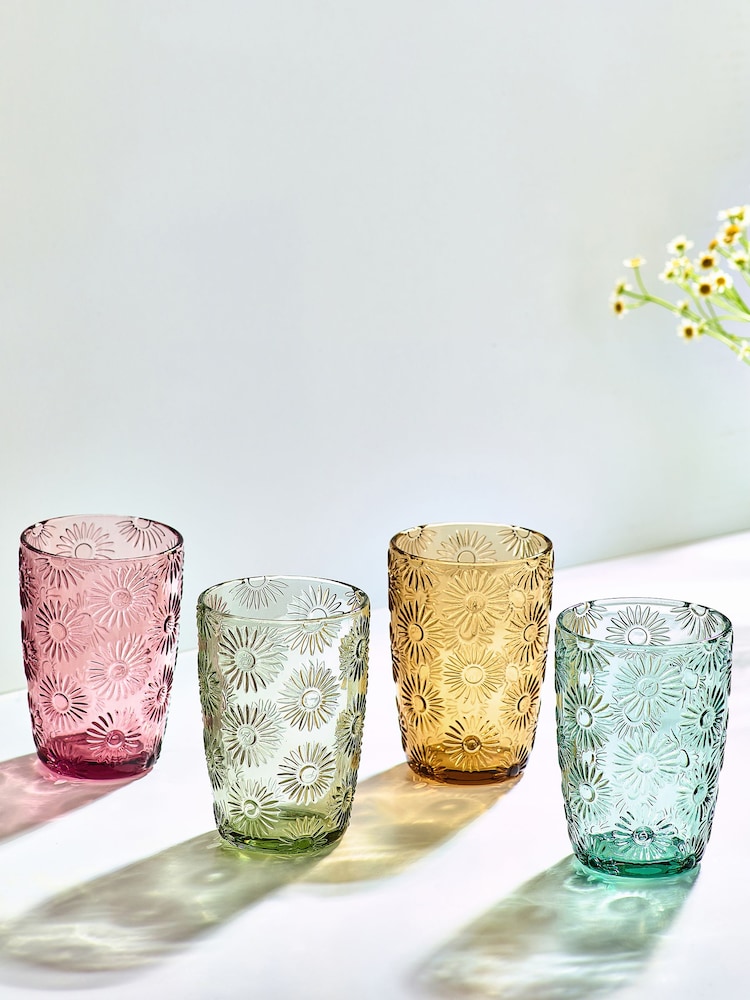 Lot de 4 verres Lisse à fleurs pressées - Image 1 of 5