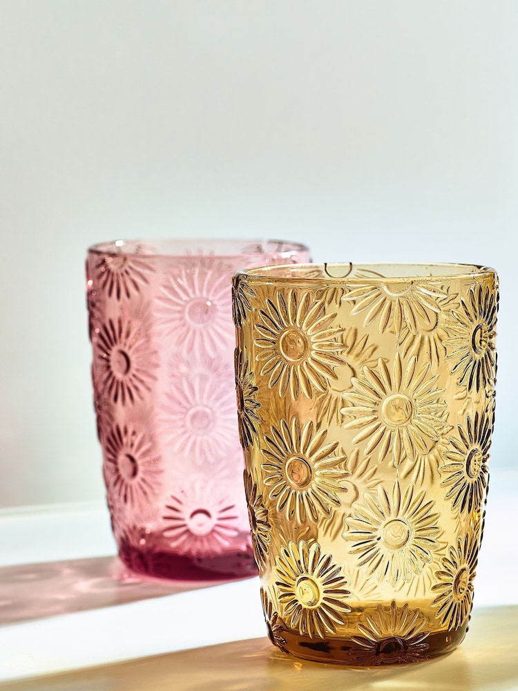Lot de 4 verres Lisse à fleurs pressées - Image 2 of 5