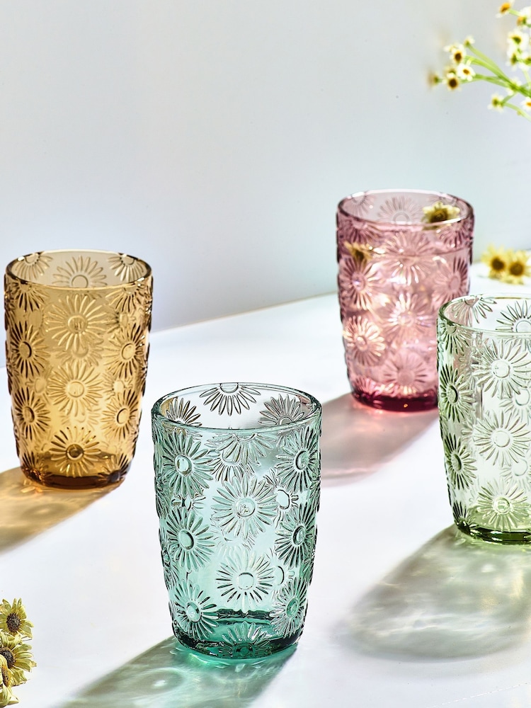 Lot de 4 verres Lisse à fleurs pressées - Image 3 of 5