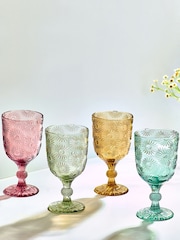 Multi Set of 4 Lisse Floral Pressed Wine Glasses - Image 1 of 4