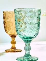 Multi Set of 4 Lisse Floral Pressed Wine Glasses - Image 2 of 4