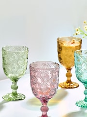 Multi Set of 4 Lisse Floral Pressed Wine Glasses - Image 3 of 4