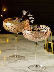 Set of 2 Pink Leopard Print Coupe Glasses - Image 1 of 4