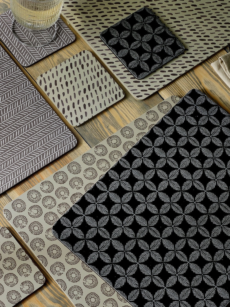 Set of 4 Grey Global Print Corkback Placemats And Coasters - Image 2 of 3