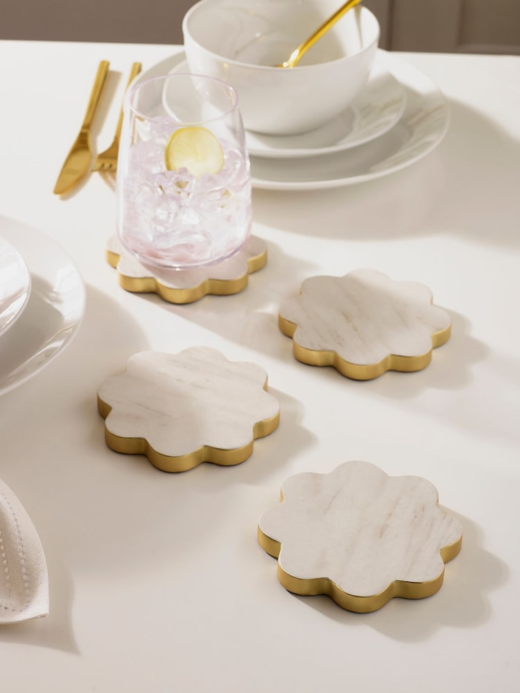 Set of 4 White Valencia Scalloped Coasters - Image 1 of 3