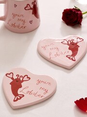 Set of 2 Pink Lobster Heart Coasters - Image 1 of 1