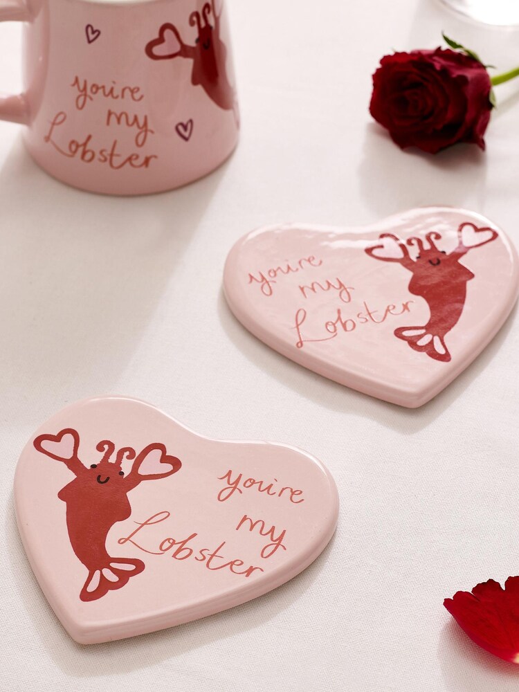 Set of 2 Pink Lobster Heart Coasters - Image 1 of 1 Set of 2 Pink Lobster Heart Coasters - Image 1 of 1