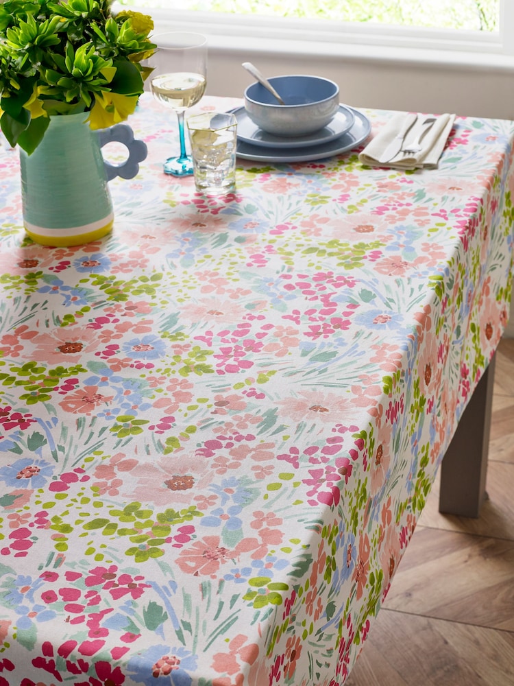 Pink Lisse Floral Wipe Clean Table Cloth - Image 1 of 5