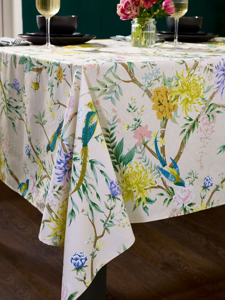 Natural Chinoserie Floral Wipe Clean Table Cloth - Image 1 of 3