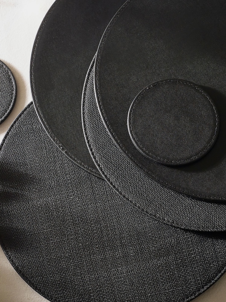 Set of 4 Black Reversible Faux Leather Placemats and Coasters Set - Image 2 of 3