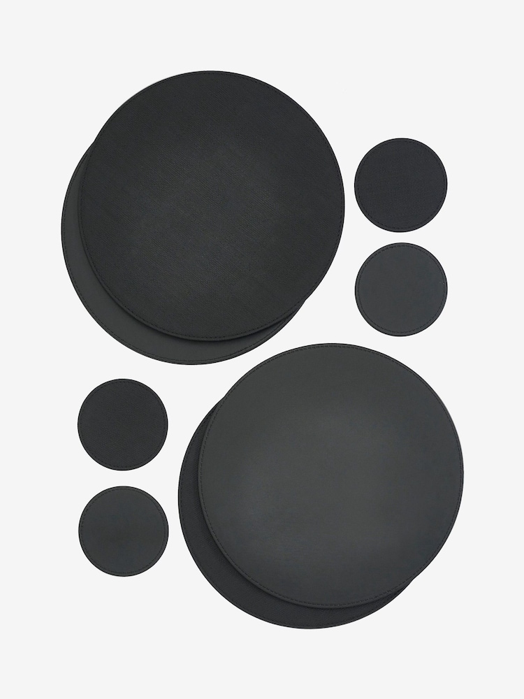 Set of 4 Black Reversible Faux Leather Placemats and Coasters Set - Image 3 of 3