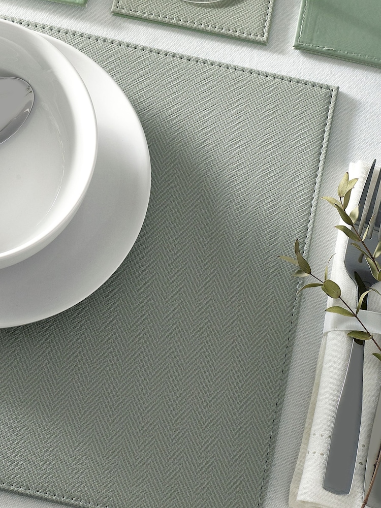 Set of 4 Sage Green Reversible Faux Leather Placemats and Coasters Set - Image 2 of 5