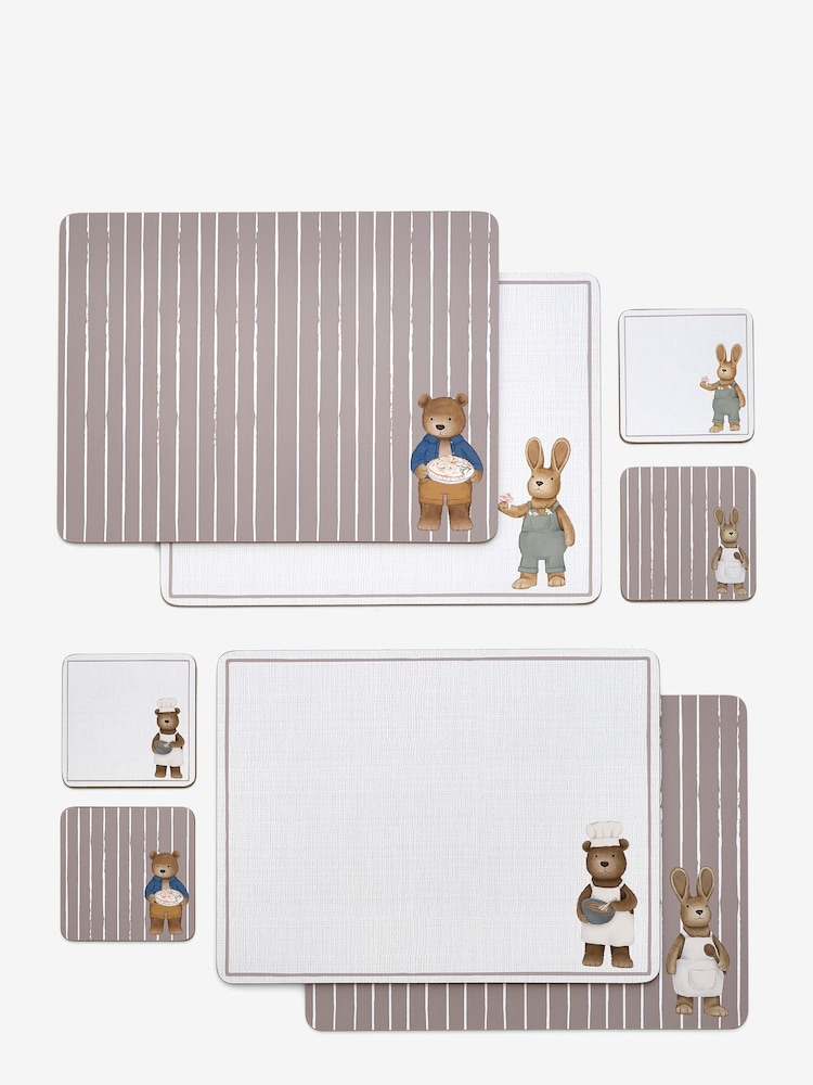 Set of 4 Natural Bertie Bear and Rosie Rabbit Corkback Placemats and Coasters - Image 3 of 3