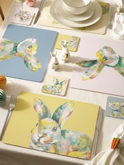 Set of 4 Yellow Bunny Rabbit Corkback Placemats And Coasters - Image 2 of 4