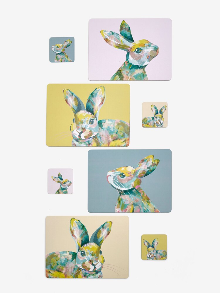 Set of 4 Yellow Bunny Rabbit Corkback Placemats And Coasters - Image 4 of 4