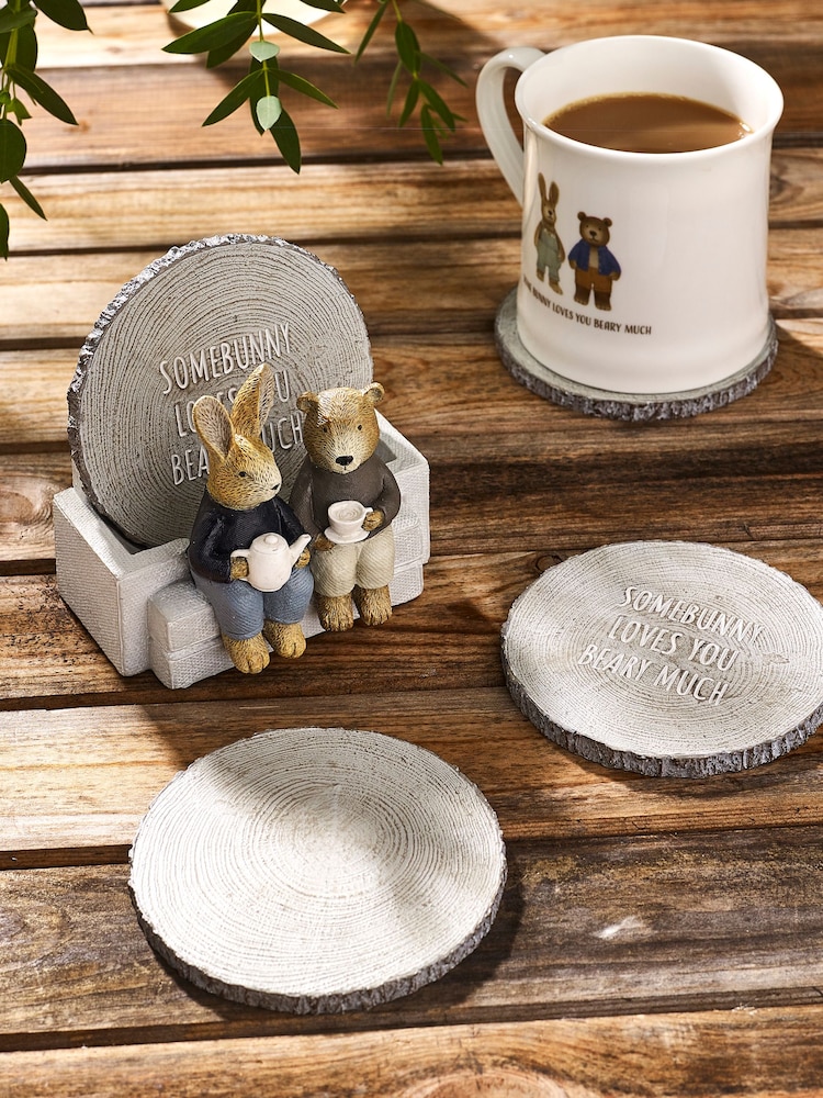 Set of 4 Grey Bunny and Bear Coasters - Image 1 of 4