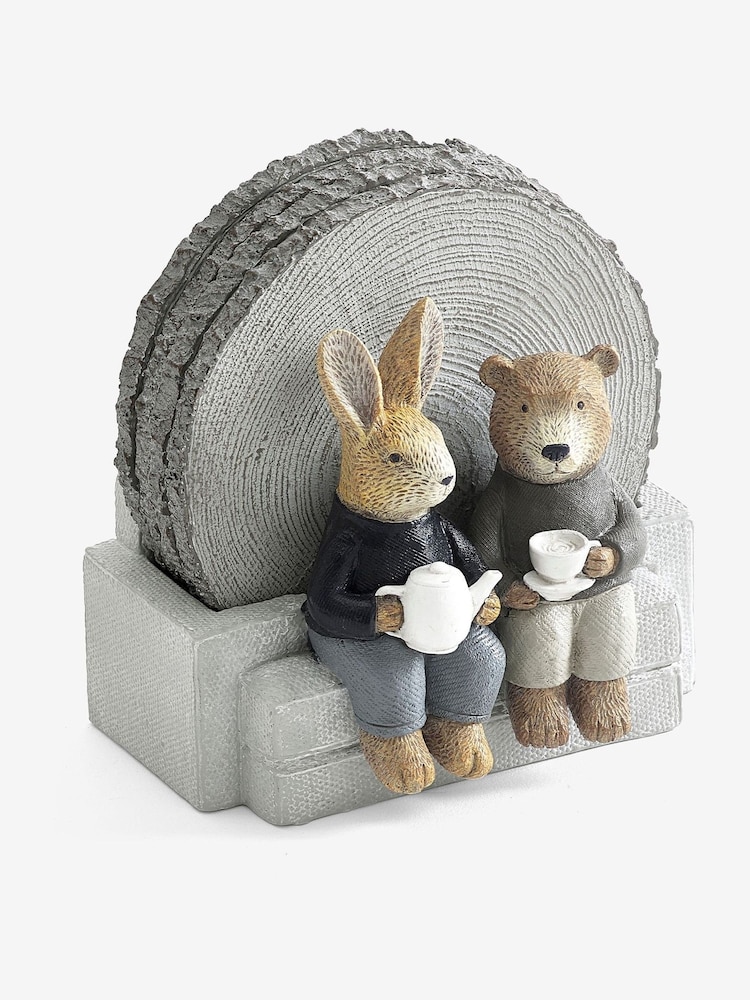 Set of 4 Grey Bunny and Bear Coasters - Image 4 of 4
