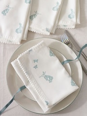 Set of 4 Teal Blue Bunny Rabbit Cotton Pom Napkins - Image 1 of 4