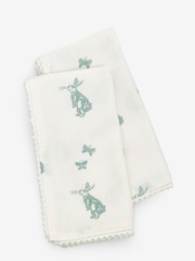 Set of 4 Teal Blue Bunny Rabbit Cotton Pom Napkins - Image 3 of 4