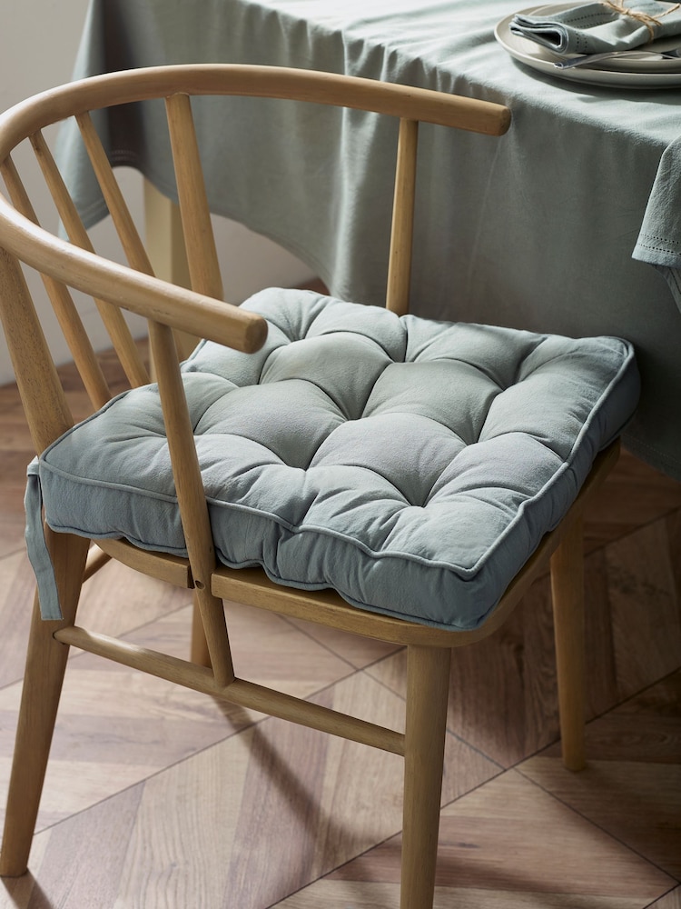 Sage Green Linen Look Padded 100% Cotton Dining - Image 1 of 4