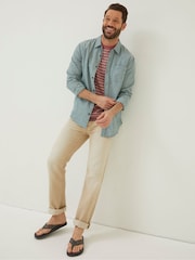 FatFace Green Long Sleeve Bugle Linen Cotton Shirt - Image 3 of 6