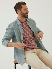 FatFace Green Long Sleeve Bugle Linen Cotton Shirt - Image 4 of 6