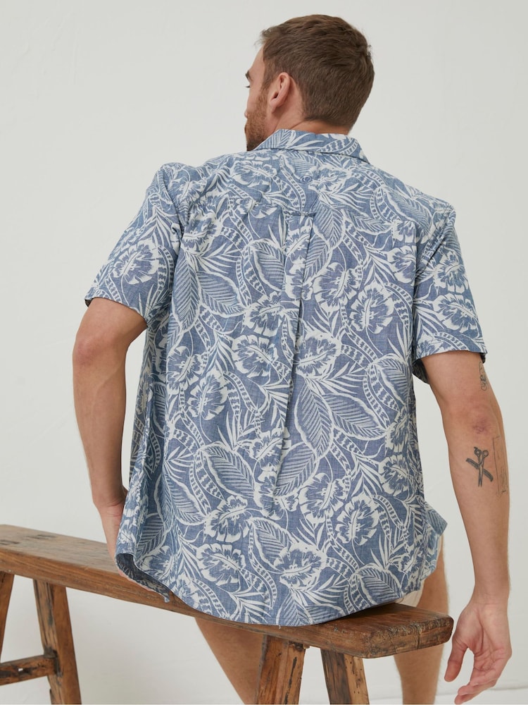 FatFace Blue Paddon Palm Print Shirt - Image 2 of 6