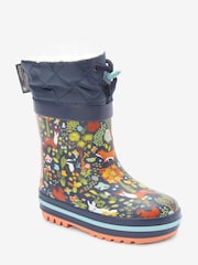 Navy Blue Woodland Thermal Thinsulate™ Lined Cuff Wellies - Image 2 of 5