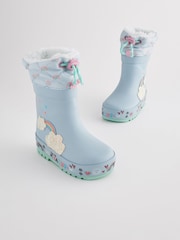 Baby Blue Rainbow Thermal Thinsulate™ Lined Cuff Wellies - Image 1 of 8