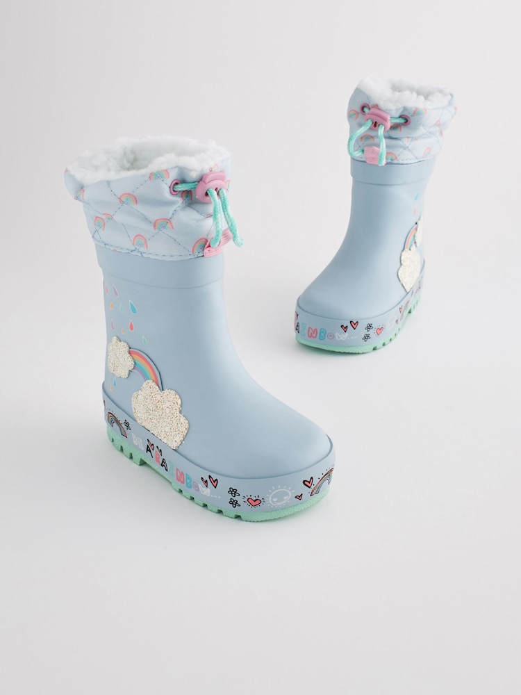 Baby Blue Rainbow Thermal Thinsulate™ Lined Cuff Wellies - Image 1 of 8