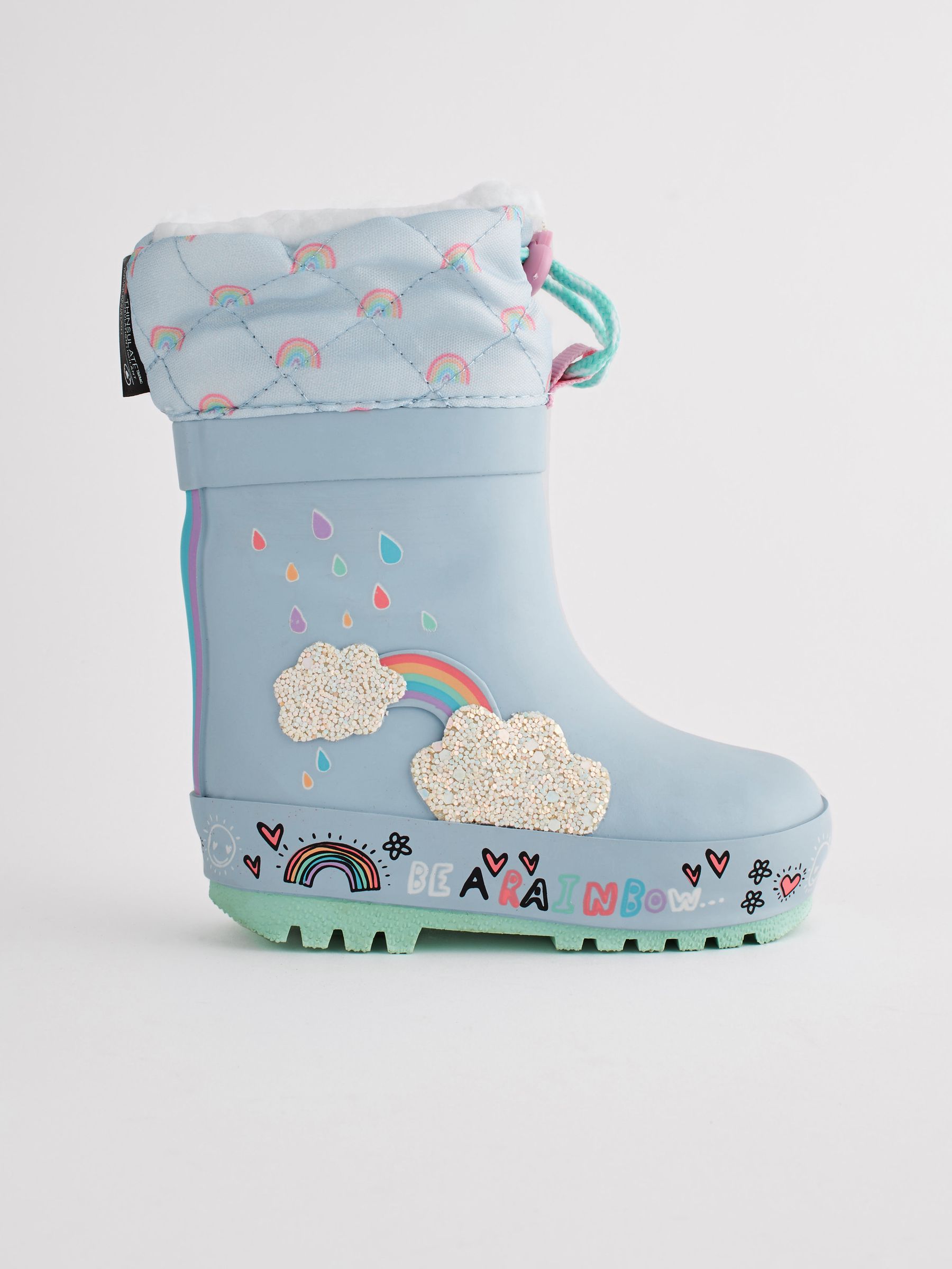 Buy Baby Blue Rainbow Thermal Thinsulate Lined Cuff Wellies from Next Luxembourg