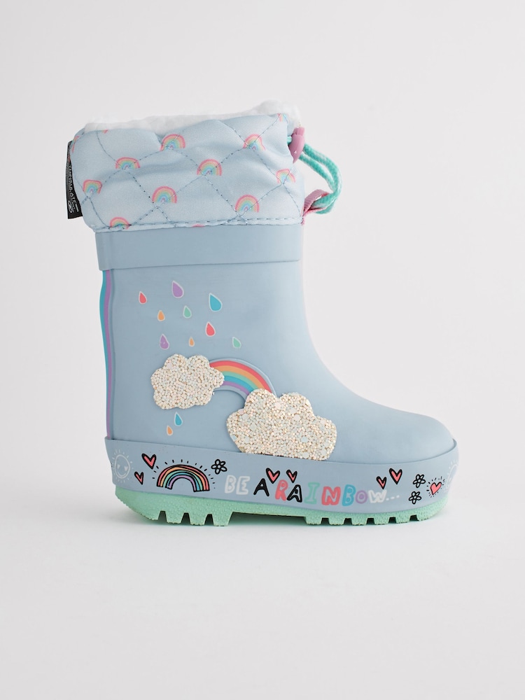 Baby Blue Rainbow Thermal Thinsulate™ Lined Cuff Wellies - Image 2 of 8
