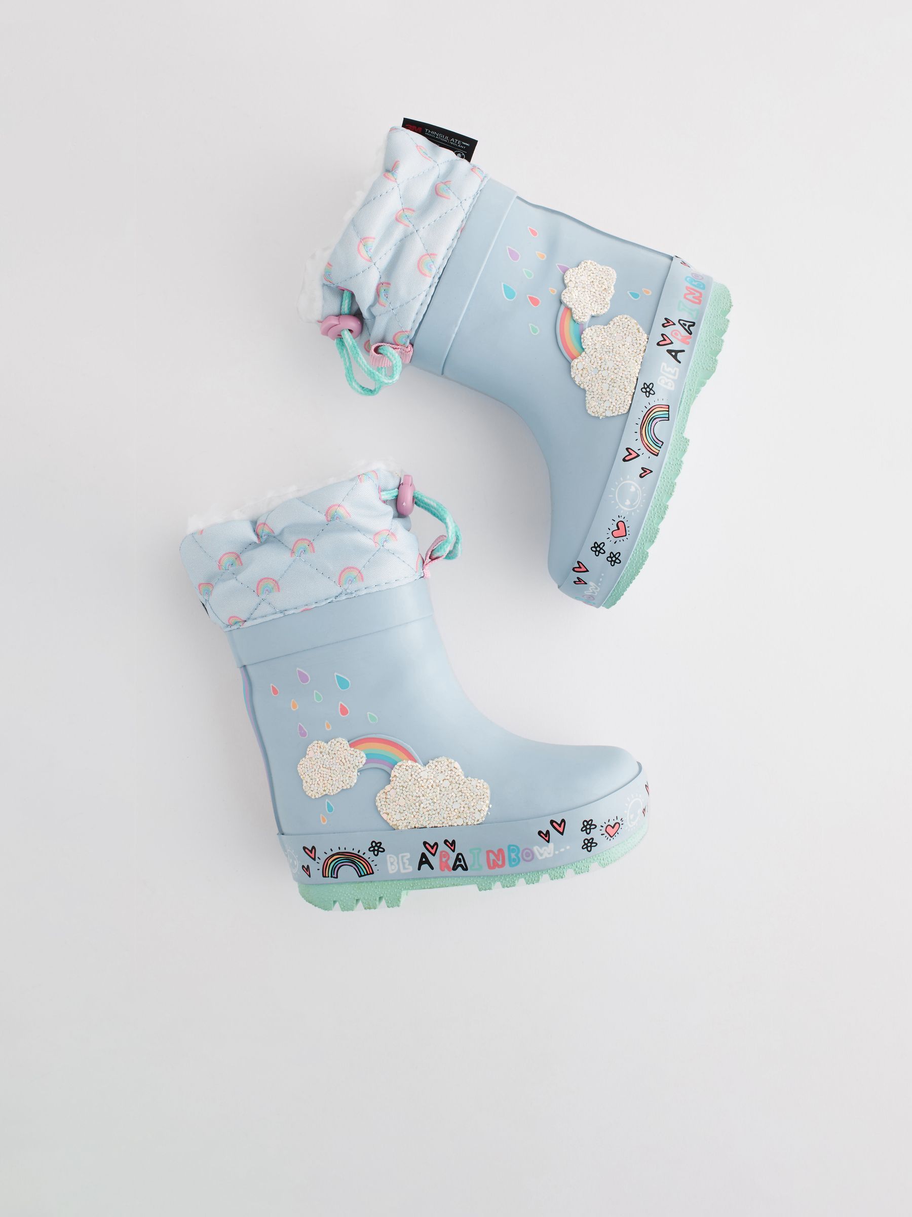 Buy Baby Blue Rainbow Thermal Thinsulate Lined Cuff Wellies from Next Luxembourg