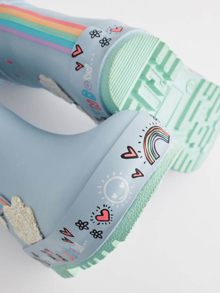Baby Blue Rainbow Thermal Thinsulate™ Lined Cuff Wellies - Image 8 of 8