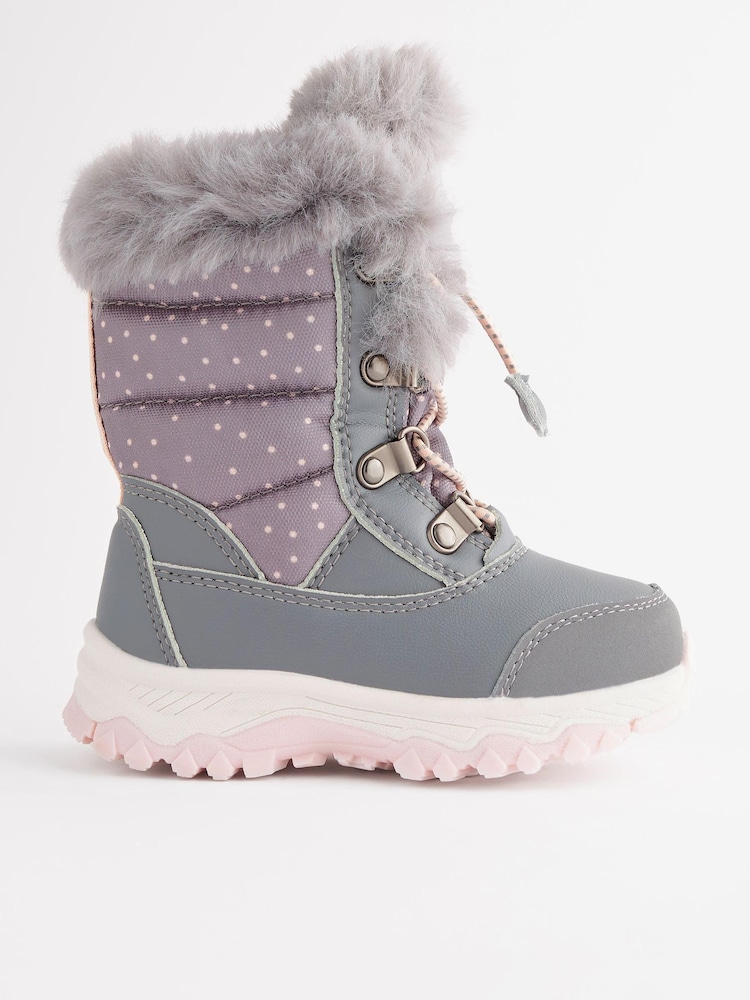 Grey Warm Lined Snow Boots - Image 5 of 7