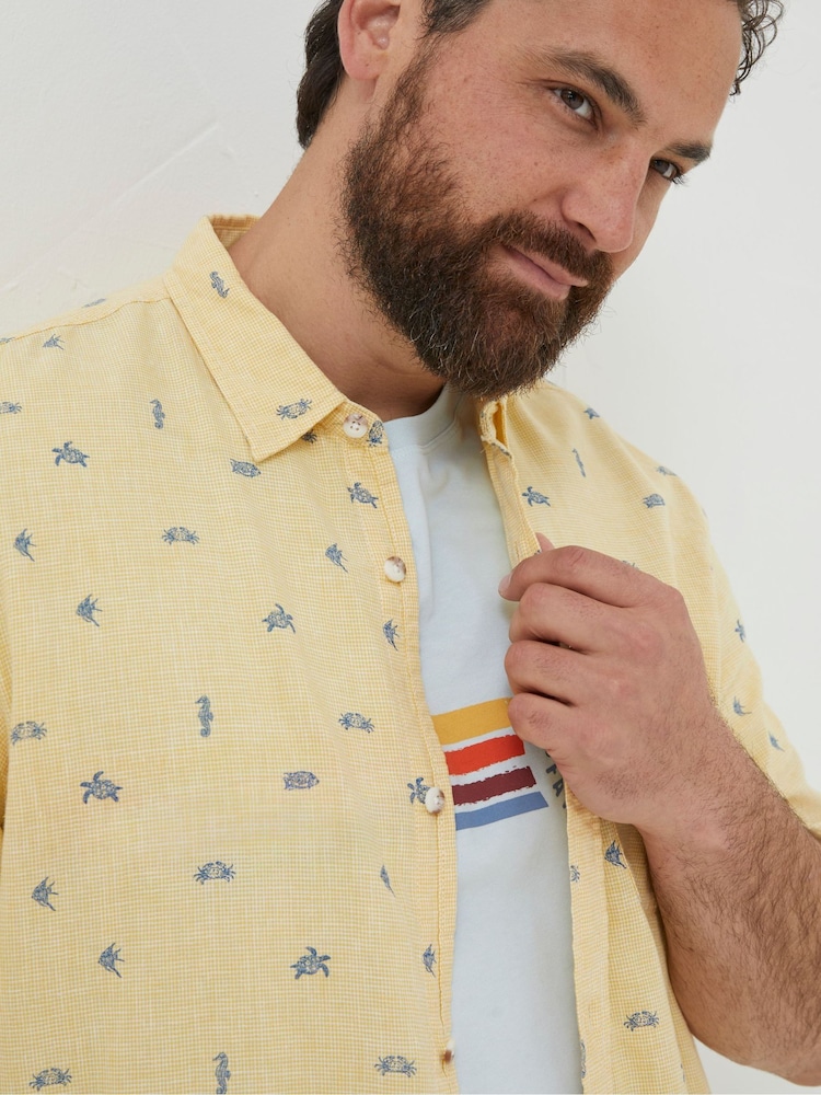 FatFace Yellow Bugle Turtle Print Shirt - Image 4 of 5